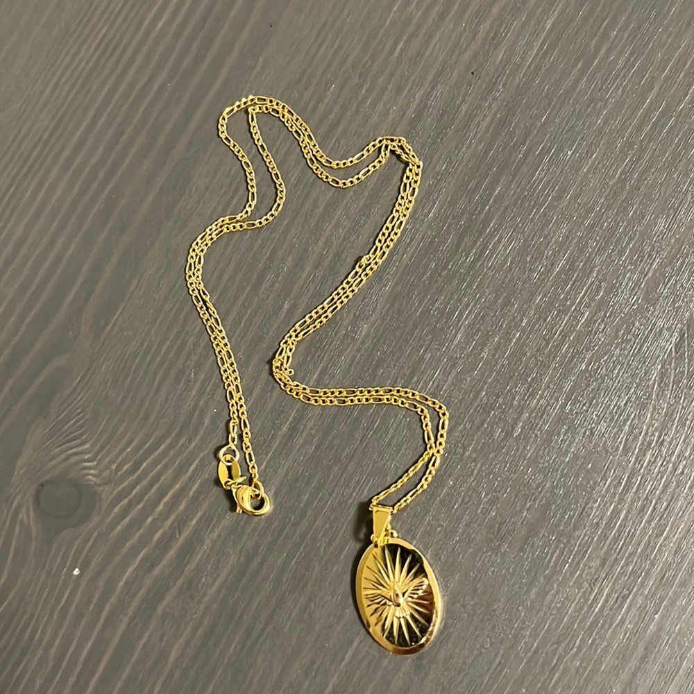 Etsy 14k gold filled necklace with oval dove medallion pendant 21.5” inch
